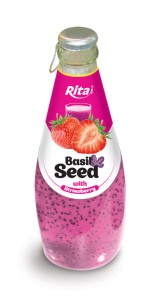 290ml glass bottle Basil Seed Drink with Strawberry  juice
